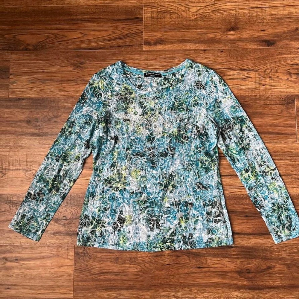 Vintage Y2K Funky Green Blue‎ Burnout Abstract Top Rhinestone Medium Streetwear